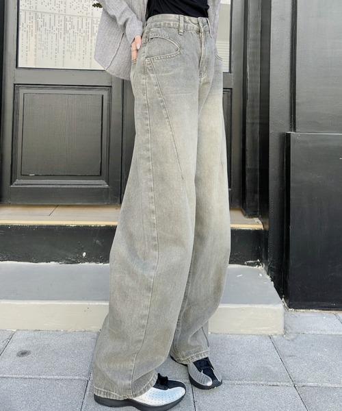Ada.(エイダ)の「カーブデザイン ワイドパンツ(デニムパンツ・レディース・ベージュ/グレー・M/S)」の10枚目の写真