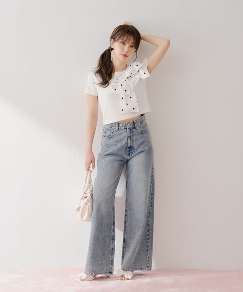 Chico(チコ)の「【2サイズ展開】ラインストーンロゴワイドデニムパンツ(デニムパンツ・レディース・ブルー系その他6/ネイビー/ブルー系その他・MEDIUM/SMALL)」の16枚目の写真