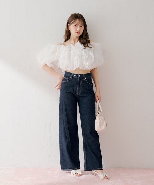 Chico(チコ)の「【2サイズ展開】ラインストーンロゴワイドデニムパンツ(デニムパンツ・レディース・ブルー系その他6/ネイビー/ブルー系その他・MEDIUM/SMALL)」の19枚目の写真