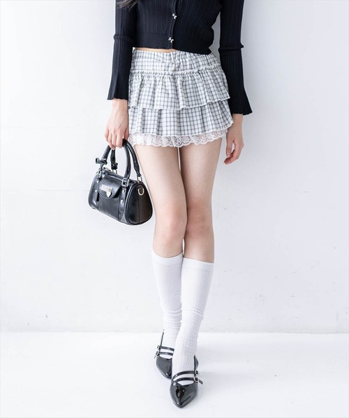 clear（クリア）の「チェック柄フリルティアードミニスカート[着回し力抜群 ガーリー]≪新作≫（スカート・レディース・オフホワイト/ブラック・S/M）」の3枚目の写真