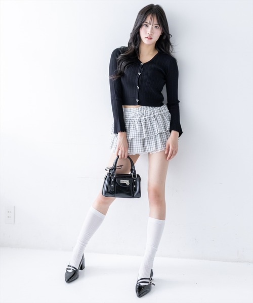 clear（クリア）の「チェック柄フリルティアードミニスカート[着回し力抜群 ガーリー]≪新作≫（スカート・レディース・オフホワイト/ブラック・S/M）」の5枚目の写真