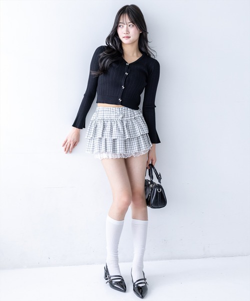 clear（クリア）の「チェック柄フリルティアードミニスカート[着回し力抜群 ガーリー]≪新作≫（スカート・レディース・オフホワイト/ブラック・S/M）」の6枚目の写真