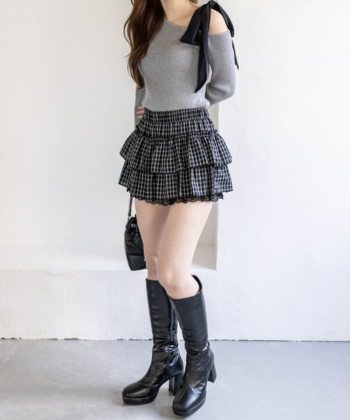 clear（クリア）の「チェック柄フリルティアードミニスカート[着回し力抜群 ガーリー]≪新作≫（スカート・レディース・オフホワイト/ブラック・S/M）」の21枚目の写真