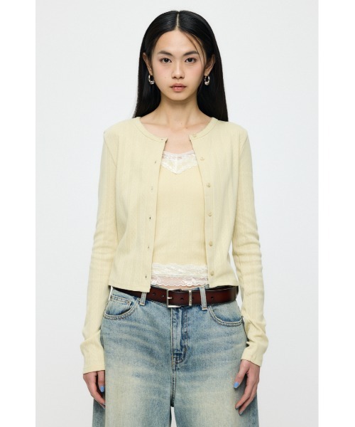 MOUSSY（マウジー）の「【26年SS新作】LACY キャミ&カーディガン（アンサンブル・レディース・ライトイエロー/杢グレー/ネイビー/ホワイト・FREE）」の4枚目の写真