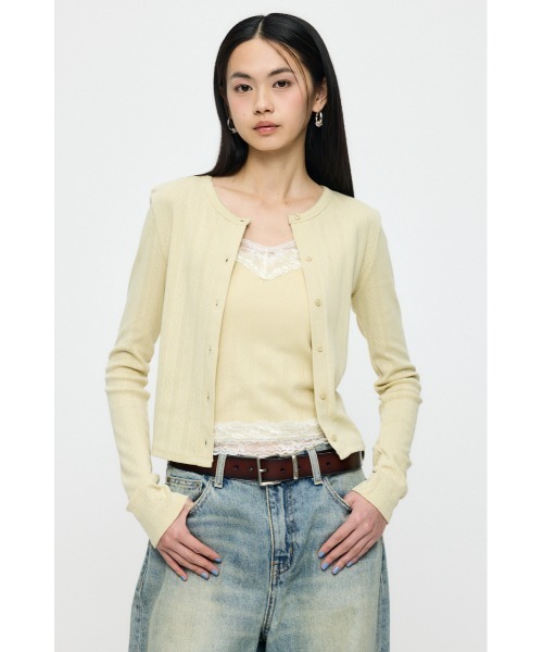 MOUSSY（マウジー）の「【26年SS新作】LACY キャミ&カーディガン（アンサンブル・レディース・ライトイエロー/杢グレー/ネイビー/ホワイト・FREE）」の9枚目の写真