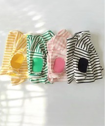 Bambin（ボンバン）の「【 Bambin / ボンバン 】 エルボーパッチ ボーダー ロンT（Tシャツ/カットソー）」