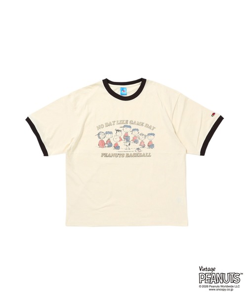 FRUIT OF THE LOOM(フルーツオブザルーム)の「【FRUIT OF THE LOOM】FTL x PEANUTS 19/-スラブ天竺6 / ピーナッツ スヌーピー 半袖Tシャツ(Tシャツ/カットソー・メンズ・アイボリー・L/M/S)」の2枚目の写真