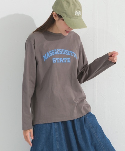 OMNES(オムネス)の「ロゴプリント長袖Tシャツ Massachusetts(Tシャツ/カットソー・レディース・グリーン/ライトグレー/ホワイト/ベージュ/チャコールグレー・FREE)」の4枚目の写真
