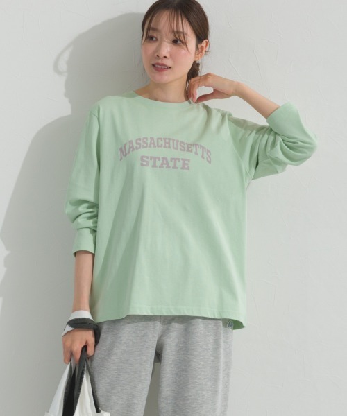 OMNES(オムネス)の「ロゴプリント長袖Tシャツ Massachusetts(Tシャツ/カットソー・レディース・グリーン/ライトグレー/ホワイト/ベージュ/チャコールグレー・FREE)」の5枚目の写真