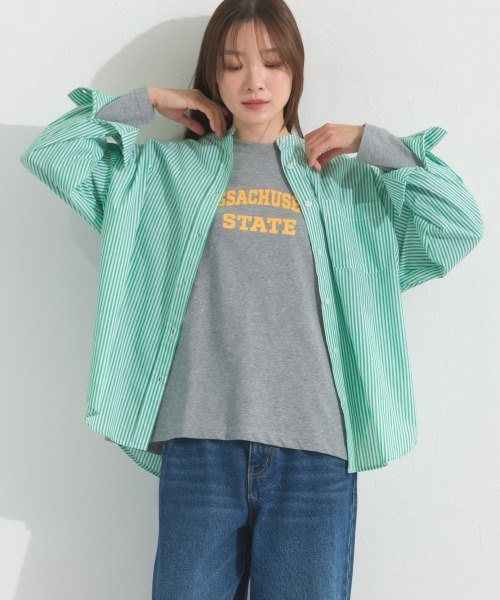 OMNES(オムネス)の「ロゴプリント長袖Tシャツ Massachusetts(Tシャツ/カットソー・レディース・グリーン/ライトグレー/ホワイト/ベージュ/チャコールグレー・FREE)」の1枚目の写真