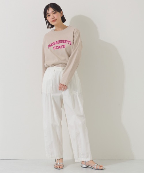 OMNES(オムネス)の「ロゴプリント長袖Tシャツ Massachusetts(Tシャツ/カットソー・レディース・グリーン/ライトグレー/ホワイト/ベージュ/チャコールグレー・FREE)」の8枚目の写真