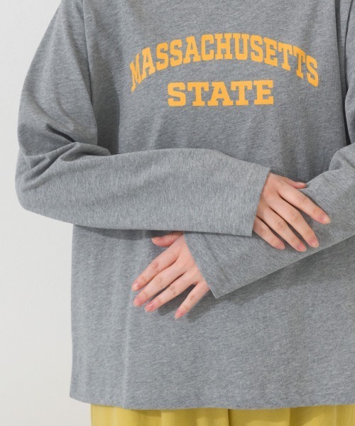 OMNES(オムネス)の「ロゴプリント長袖Tシャツ Massachusetts(Tシャツ/カットソー・レディース・グリーン/ライトグレー/ホワイト/ベージュ/チャコールグレー・FREE)」の13枚目の写真