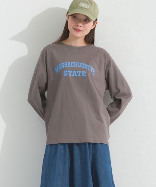 OMNES(オムネス)の「ロゴプリント長袖Tシャツ Massachusetts(Tシャツ/カットソー・レディース・グリーン/ライトグレー/ホワイト/ベージュ/チャコールグレー・FREE)」の21枚目の写真