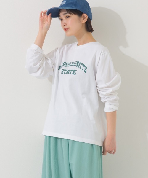 OMNES(オムネス)の「ロゴプリント長袖Tシャツ Massachusetts(Tシャツ/カットソー・レディース・グリーン/ライトグレー/ホワイト/ベージュ/チャコールグレー・FREE)」の16枚目の写真