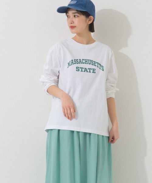 OMNES(オムネス)の「ロゴプリント長袖Tシャツ Massachusetts(Tシャツ/カットソー・レディース・グリーン/ライトグレー/ホワイト/ベージュ/チャコールグレー・FREE)」の17枚目の写真