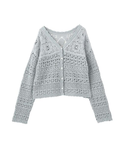 AMERICAN HOLIC（アメリカンホリック）の「【前後2WAY】レース透かし編みニットカーディガン（カーディガン/ボレロ・レディース・アイボリー/ブラック/サックスブルー・L/M）」の15枚目の写真