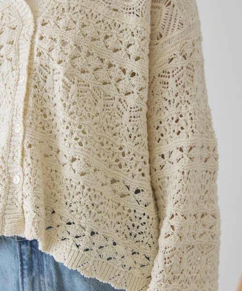 AMERICAN HOLIC（アメリカンホリック）の「【前後2WAY】レース透かし編みニットカーディガン（カーディガン/ボレロ・レディース・アイボリー/ブラック/サックスブルー・L/M）」の7枚目の写真