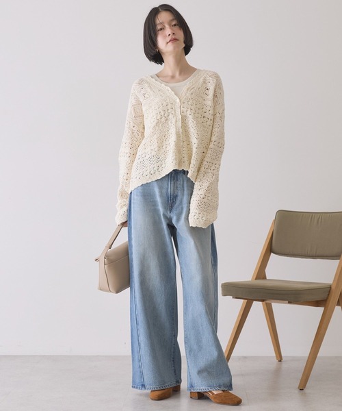 AMERICAN HOLIC（アメリカンホリック）の「【前後2WAY】レース透かし編みニットカーディガン（カーディガン/ボレロ・レディース・アイボリー/ブラック/サックスブルー・L/M）」の8枚目の写真