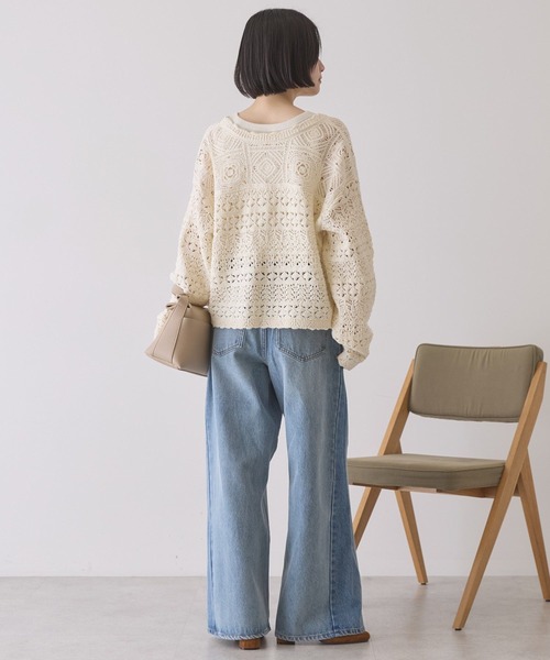 AMERICAN HOLIC（アメリカンホリック）の「【前後2WAY】レース透かし編みニットカーディガン（カーディガン/ボレロ・レディース・アイボリー/ブラック/サックスブルー・L/M）」の9枚目の写真