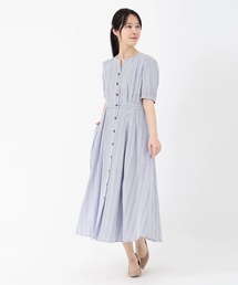 STRAWBERRY-FIELDS（ストロベリーフィールズ）の「キャンディストライプ_ストライプノーカラーフィット&フレアーワンピース（ワンピース）」