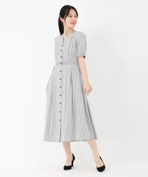 STRAWBERRY-FIELDS（ストロベリーフィールズ）の「【元宝塚トップ娘役 舞空瞳さん着用】キャンディストライプ_ストライプノーカラーフィット＆フレアーワンピース（ワンピース）」