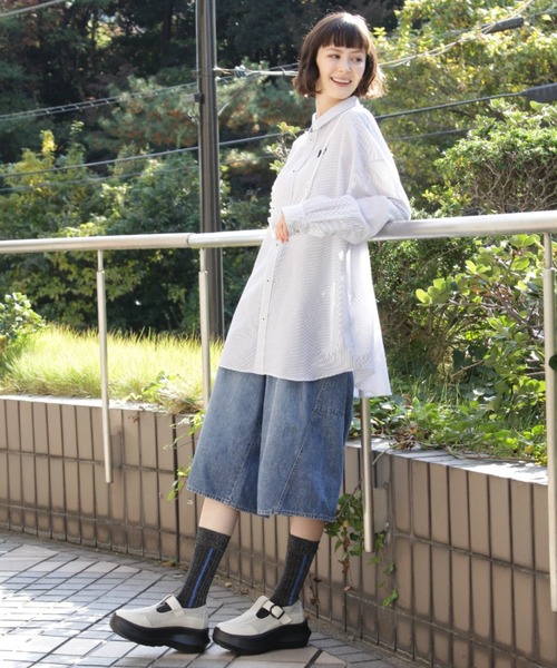 H.A.K（ハク）の「ドレープデニムガウチョパンツ（デニムパンツ・レディース・ネイビー/ブルー・1/2）」の6枚目の写真