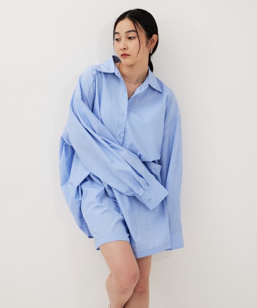 HANNE(アン)の「ストライプシャツセットアップ(シャツ/ブラウス・レディース・ブルー/ネイビー・FREE)」の12枚目の写真