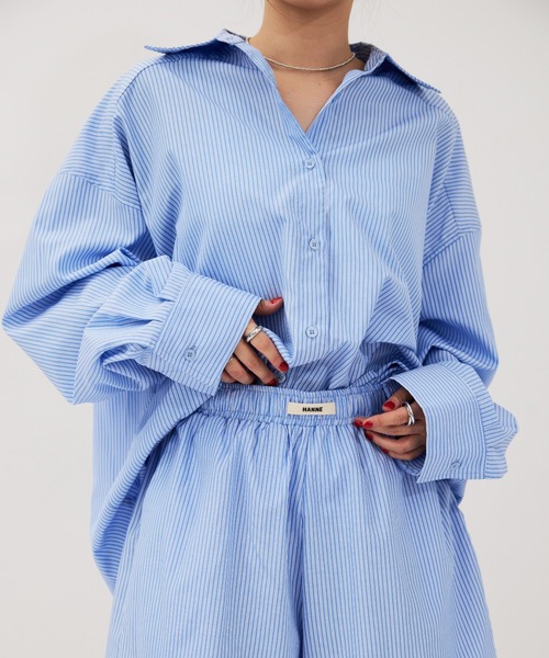 HANNE(アン)の「ストライプシャツセットアップ(シャツ/ブラウス・レディース・ブルー/ネイビー・FREE)」の13枚目の写真