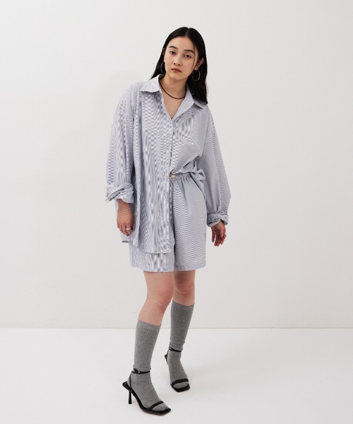 HANNE(アン)の「ストライプシャツセットアップ(シャツ/ブラウス・レディース・ブルー/ネイビー・FREE)」の3枚目の写真