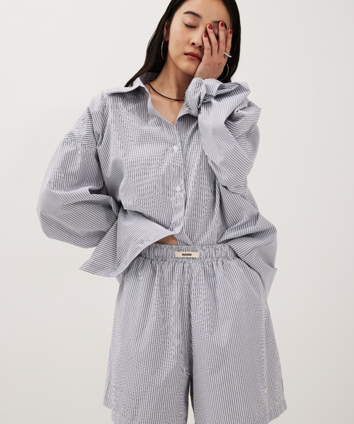 HANNE(アン)の「ストライプシャツセットアップ(シャツ/ブラウス・レディース・ブルー/ネイビー・FREE)」の8枚目の写真