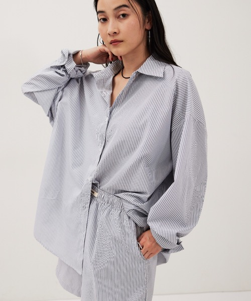 HANNE(アン)の「ストライプシャツセットアップ(シャツ/ブラウス・レディース・ブルー/ネイビー・FREE)」の5枚目の写真