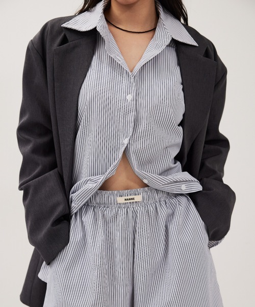 HANNE(アン)の「ストライプシャツセットアップ(シャツ/ブラウス・レディース・ブルー/ネイビー・FREE)」の6枚目の写真