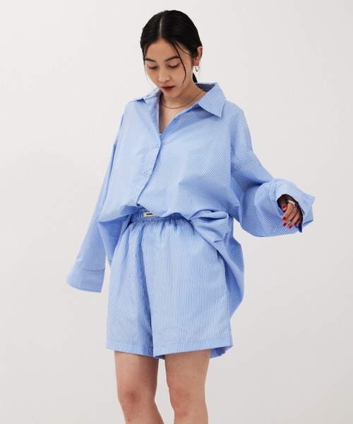 HANNE(アン)の「ストライプシャツセットアップ(シャツ/ブラウス・レディース・ブルー/ネイビー・FREE)」の17枚目の写真