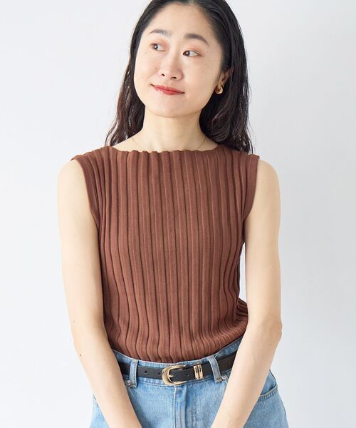 le.coeur blanc（ルクールブラン）の「ボートネックノースリリブニット（ニット/セーター・レディース・ブラウン/オフホワイト/オレンジ/ブラック/グレイッシュベージュ・38）」の22枚目の写真