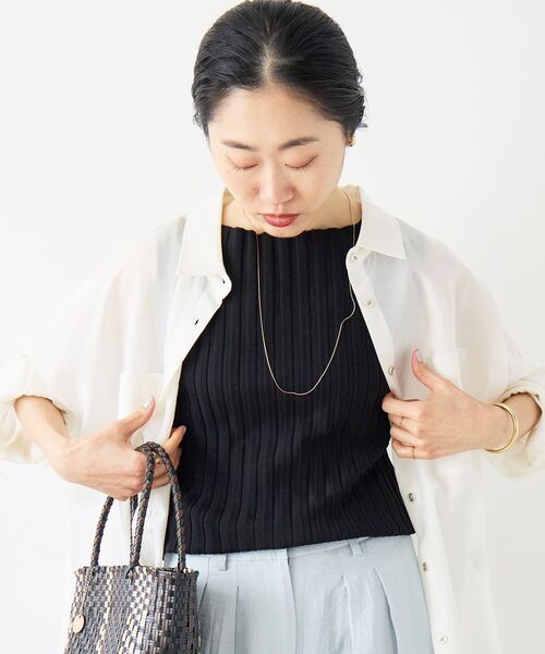 le.coeur blanc（ルクールブラン）の「ボートネックノースリリブニット（ニット/セーター・レディース・ブラウン/オフホワイト/オレンジ/ブラック/グレイッシュベージュ・38）」の7枚目の写真