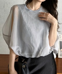 Eclat one（エクラワン）の「【Eclat one】オーガンジー ドッキング バルーンシルエット トップス（Tシャツ/カットソー）」