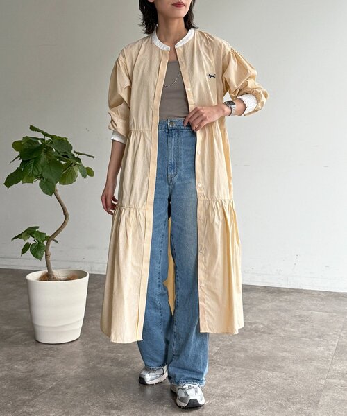 PENNEYS（ぺニーズ）の「【PENNEYS】ティアードシャツワンピース（ワンピース・レディース・サックスブルー/ベージュ/イエロー/チャコールグレー・FREE）」の4枚目の写真