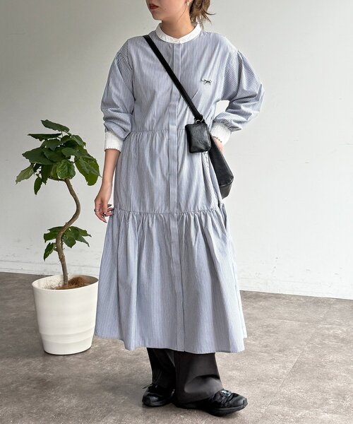 PENNEYS（ぺニーズ）の「【PENNEYS】ティアードシャツワンピース（ワンピース・レディース・サックスブルー/ベージュ/イエロー/チャコールグレー・FREE）」の5枚目の写真