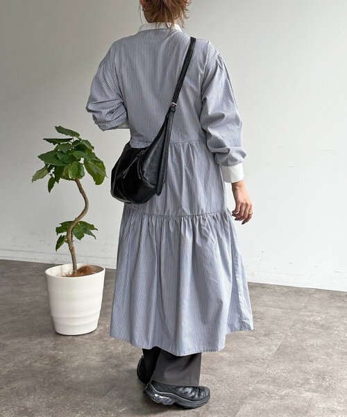 PENNEYS（ぺニーズ）の「【PENNEYS】ティアードシャツワンピース（ワンピース・レディース・サックスブルー/ベージュ/イエロー/チャコールグレー・FREE）」の7枚目の写真