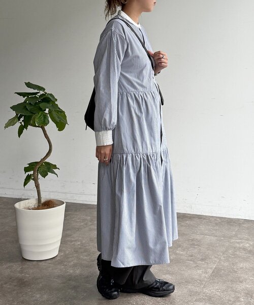 PENNEYS（ぺニーズ）の「【PENNEYS】ティアードシャツワンピース（ワンピース・レディース・サックスブルー/ベージュ/イエロー/チャコールグレー・FREE）」の8枚目の写真