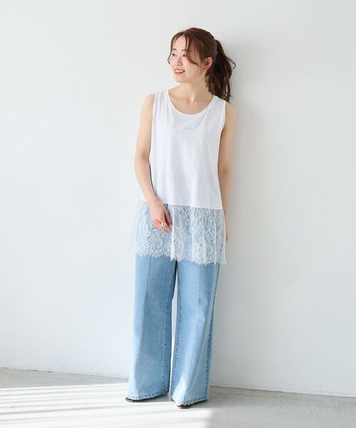 le.coeur blanc（ルクールブラン）の「裾レースタンク（タンクトップ・レディース・オフホワイト/ブラック・38）」の12枚目の写真
