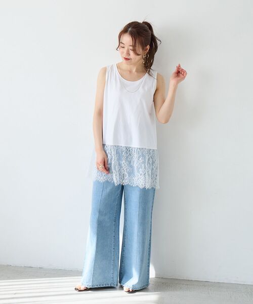 le.coeur blanc（ルクールブラン）の「裾レースタンク（タンクトップ・レディース・オフホワイト/ブラック・38）」の13枚目の写真