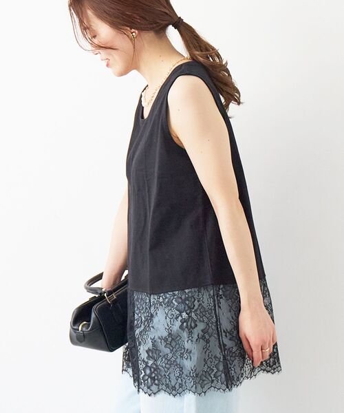 le.coeur blanc（ルクールブラン）の「裾レースタンク（タンクトップ・レディース・オフホワイト/ブラック・38）」の18枚目の写真