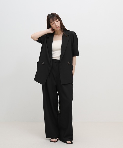 select MOCA(セレクトモカ)の「リネンタッチタックワイドパンツ【セットアップ対応可】(スラックス・レディース・ベージュ/ブラウン/ブラック・LARGE/MEDIUM)」の6枚目の写真