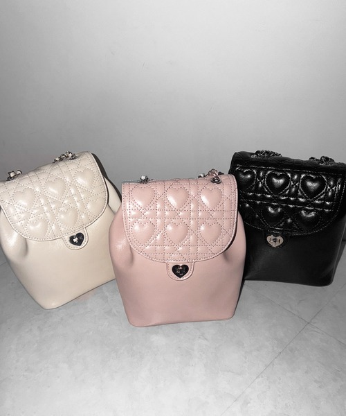 me+em select(ミームセレクト)の「ハートキルティングチェーンミニリュック / heart quilted chain mini backpack ※※(ショルダーバッグ・レディース・ブラック/アイボリー/ピンク・FREE)」の21枚目の写真