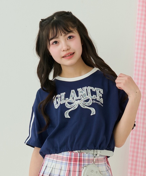 セール】サイドラインレースアップリケTシャツ＆タンクトップセット