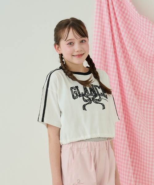 セール】サイドラインレースアップリケTシャツ＆タンクトップセット
