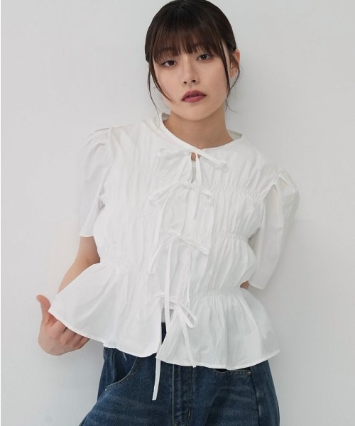 Enewd nina(エニュードニーナ)の「front ribbon blouse(シャツ/ブラウス・レディース・ホワイト・FREE)」の1枚目の写真