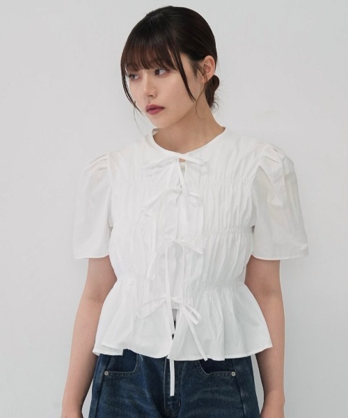 Enewd nina(エニュードニーナ)の「front ribbon blouse(シャツ/ブラウス・レディース・ホワイト・FREE)」の5枚目の写真