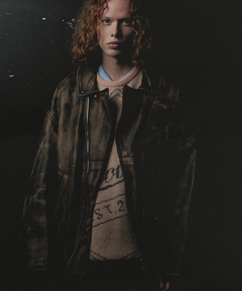 DISCOVERED(ディスカバード)の「LEATHER W RIDERS BLOUSON(ライダースジャケット・メンズ・ブラウン・1/3)」の1枚目の写真